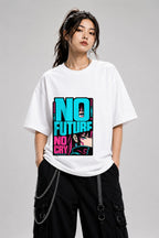 No Future No Cry Anime Streetwear Graphic - Cyberpunk Style - White