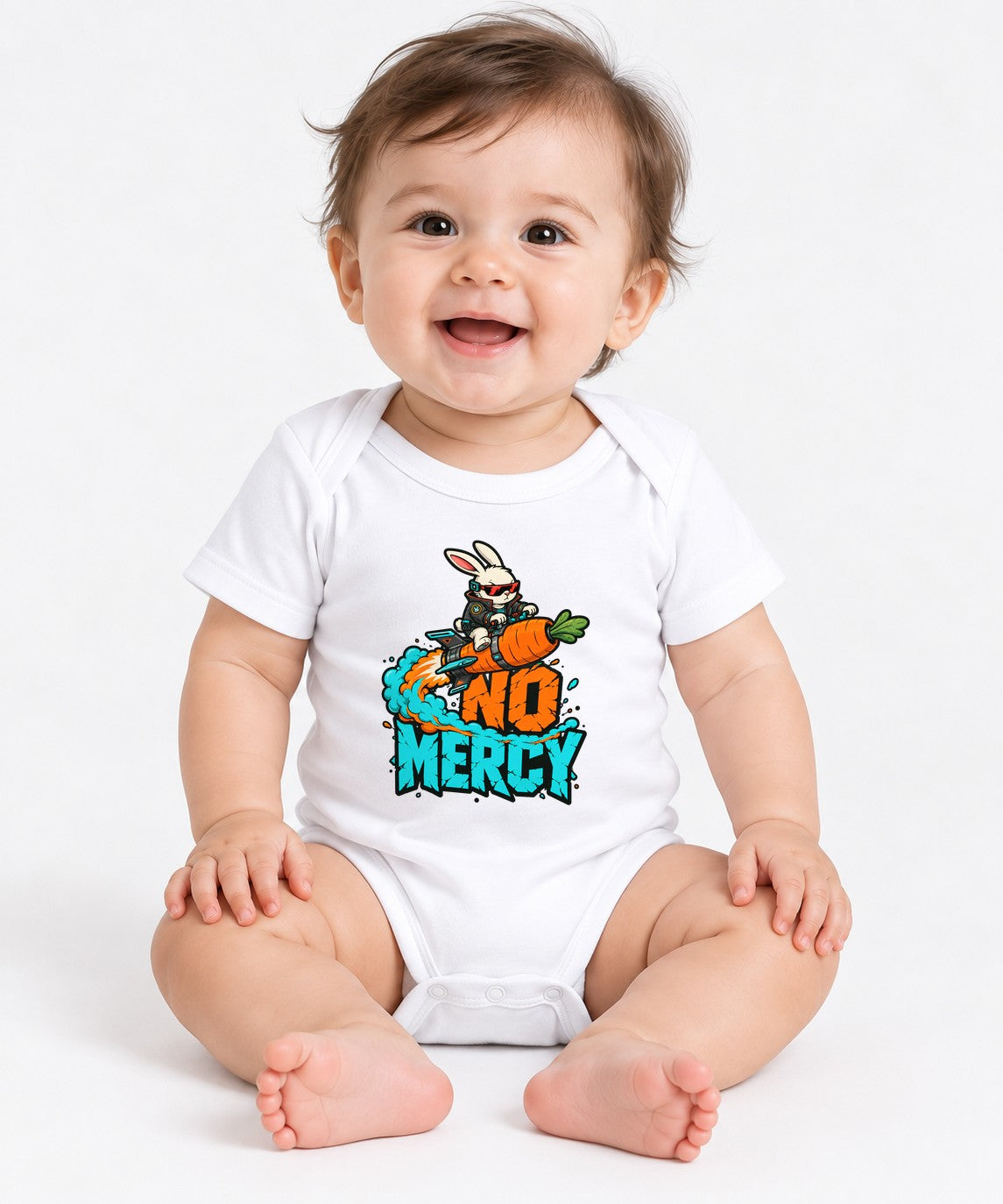 No Mercy Rocket Bunny Graphic Tee - Cool Street Art Style - White