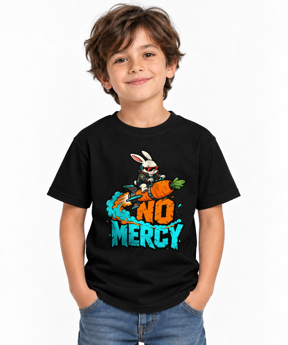 No Mercy Rocket Bunny Graphic Tee - Cool Street Art Style - Black
