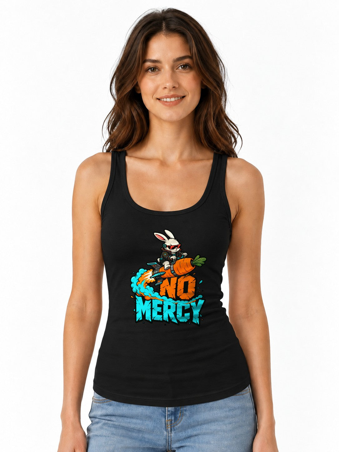 No Mercy Rocket Bunny Graphic Tee - Cool Street Art Style - Black