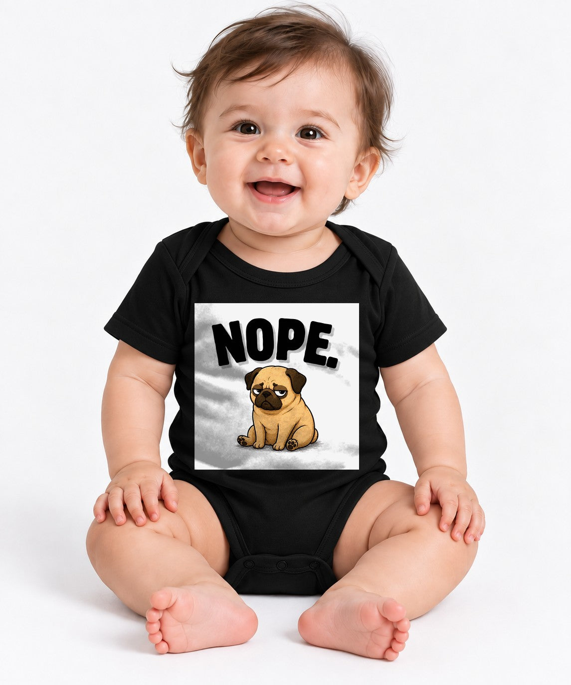 Nope Stubborn Pug Lazy Mood Funny Dog Meme Streetwear - Black