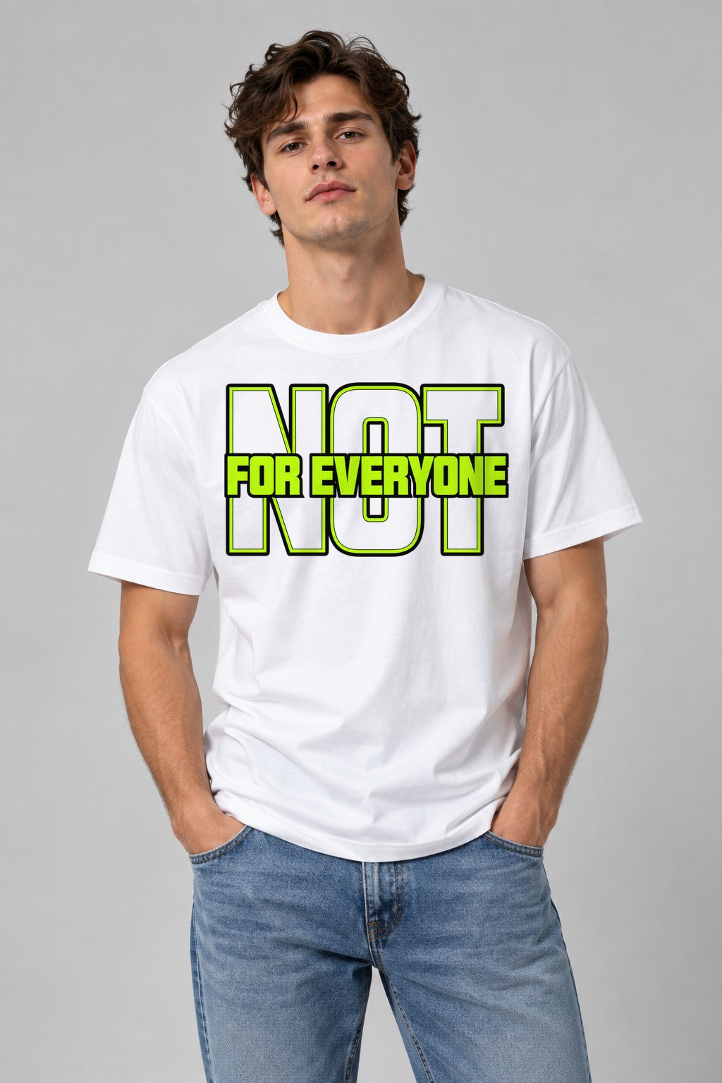 Not For Everyone Neon Green Outlined Streetwear Typography - White
