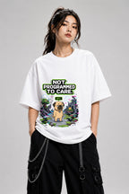 Not Programmed To Care Pug Shirt - Retro Pixel Gaming Glitch Tee - White