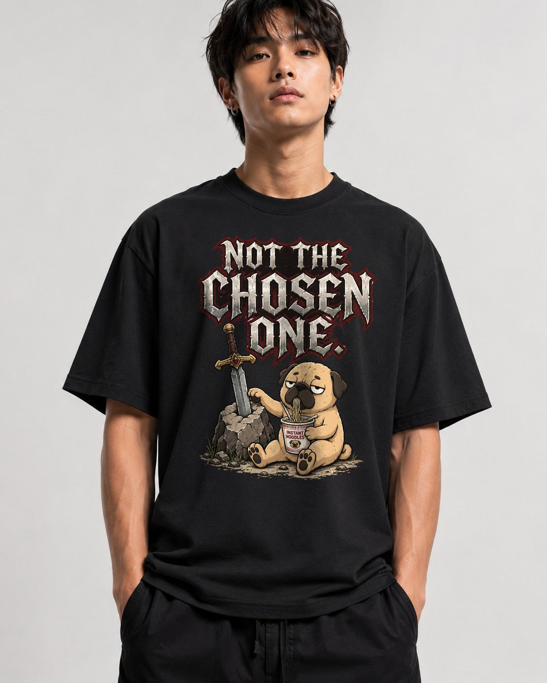 Not The Chosen One Funny Pug Sword i - Black