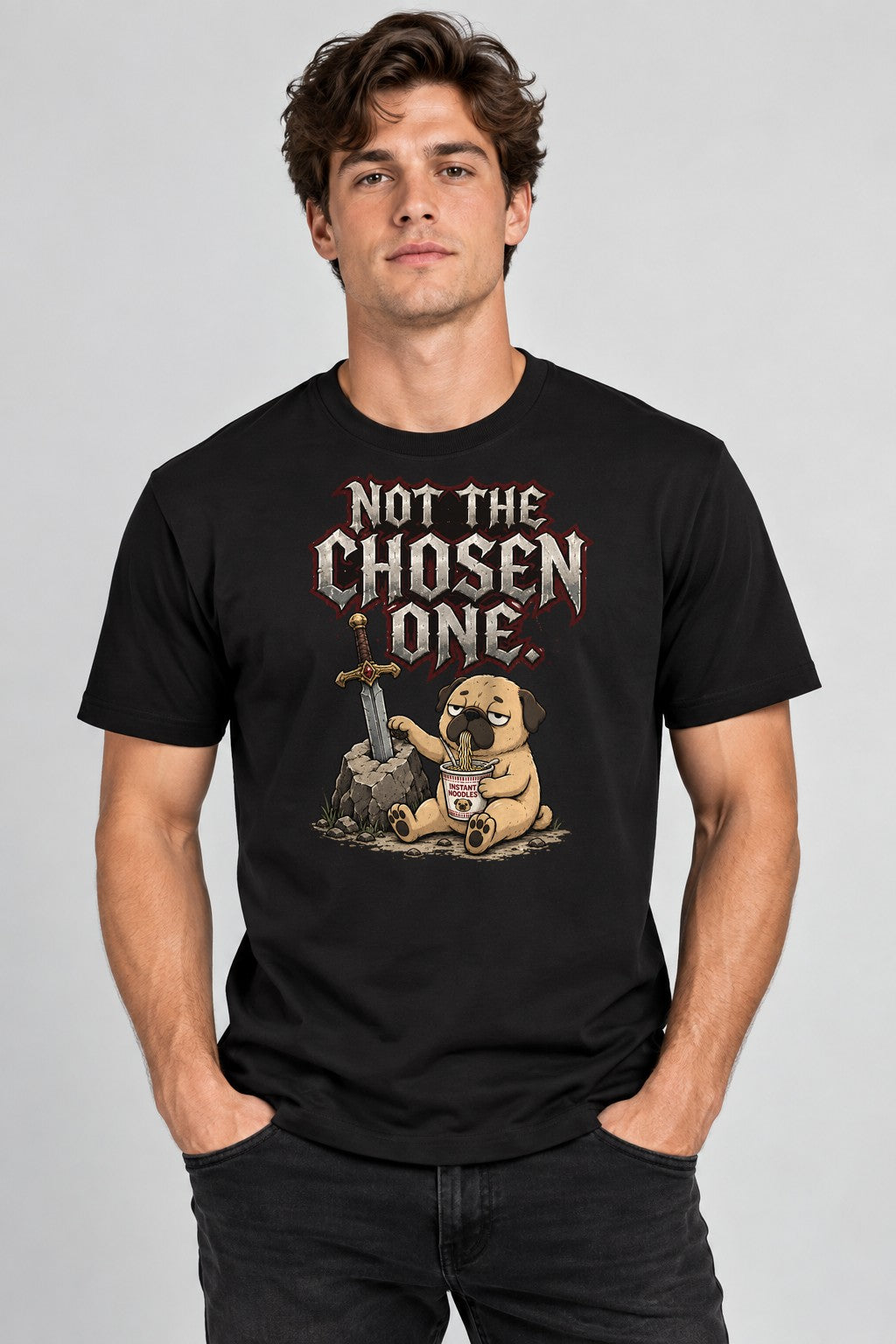 Not The Chosen One Funny Pug Sword i - Black