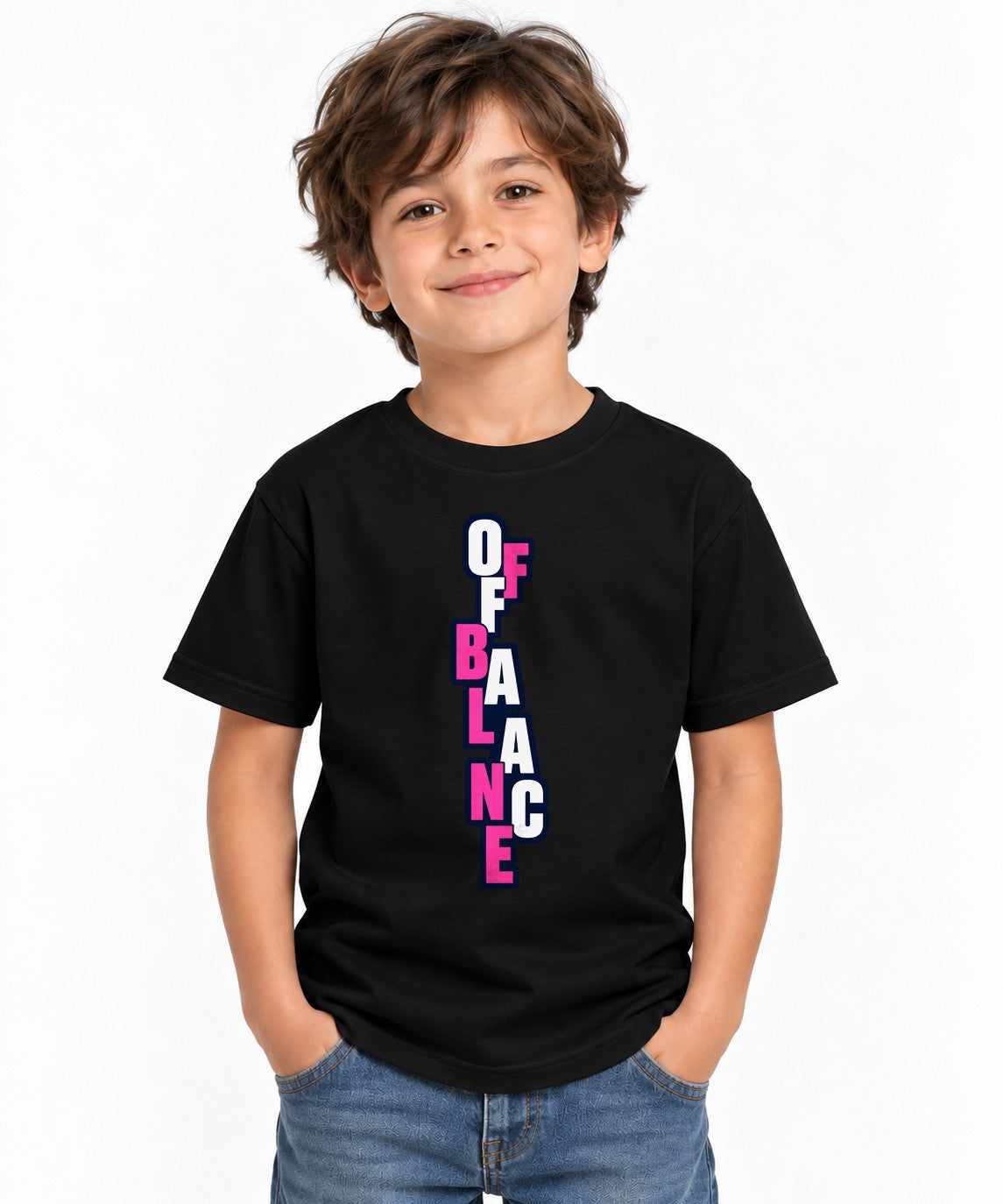 Off Balance Typography Graphic Tee - Bold Statement Design - Black