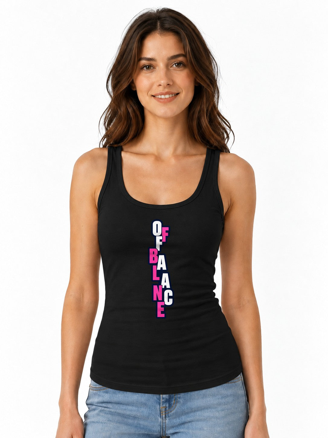 Off Balance Typography Graphic Tee - Bold Statement Design - Black