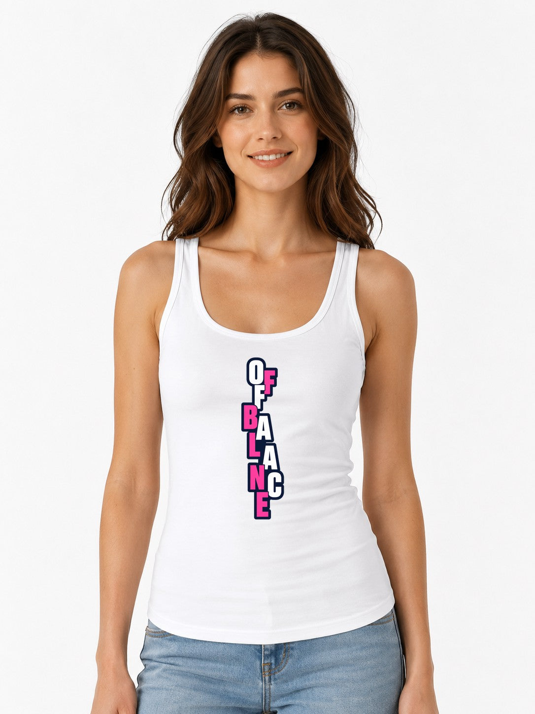 Off Balance Typography Graphic Tee - Bold Statement Design - White