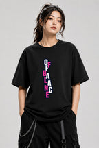 Off Balance Typography Graphic Tee - Bold Statement Design - Black