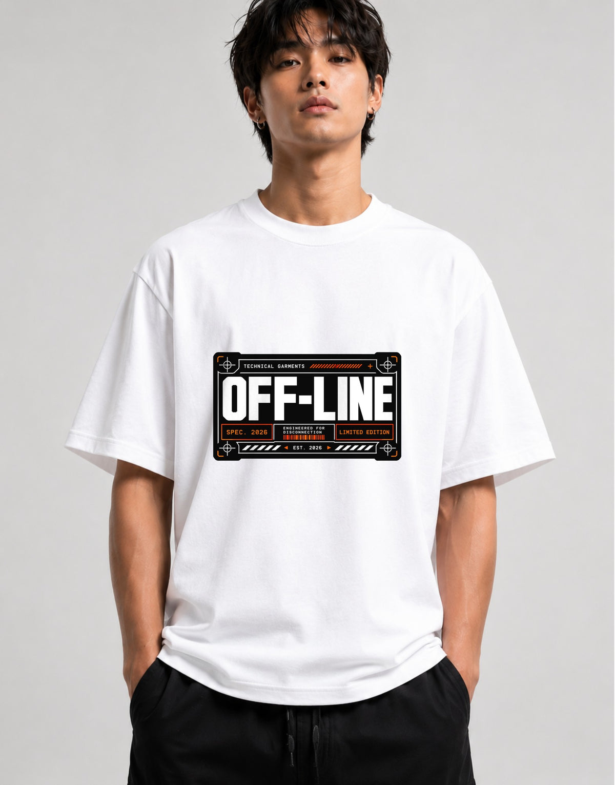 Off-Line Technical Garments Graphic Tee - Cyberpunk Streetwear - White