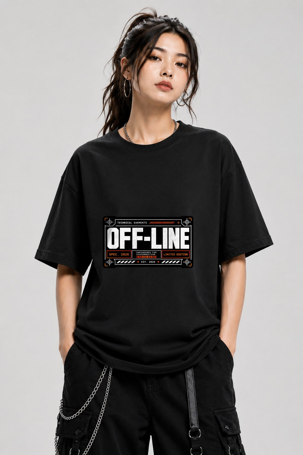 Off-Line Technical Garments Graphic Tee - Cyberpunk Streetwear - Black