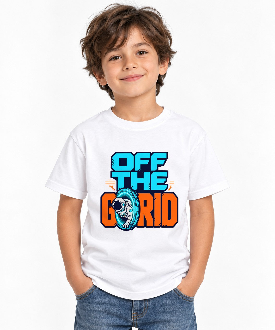 Off The Grid Astronaut Tee - Retro Space Gamer Graphic Shirt - White