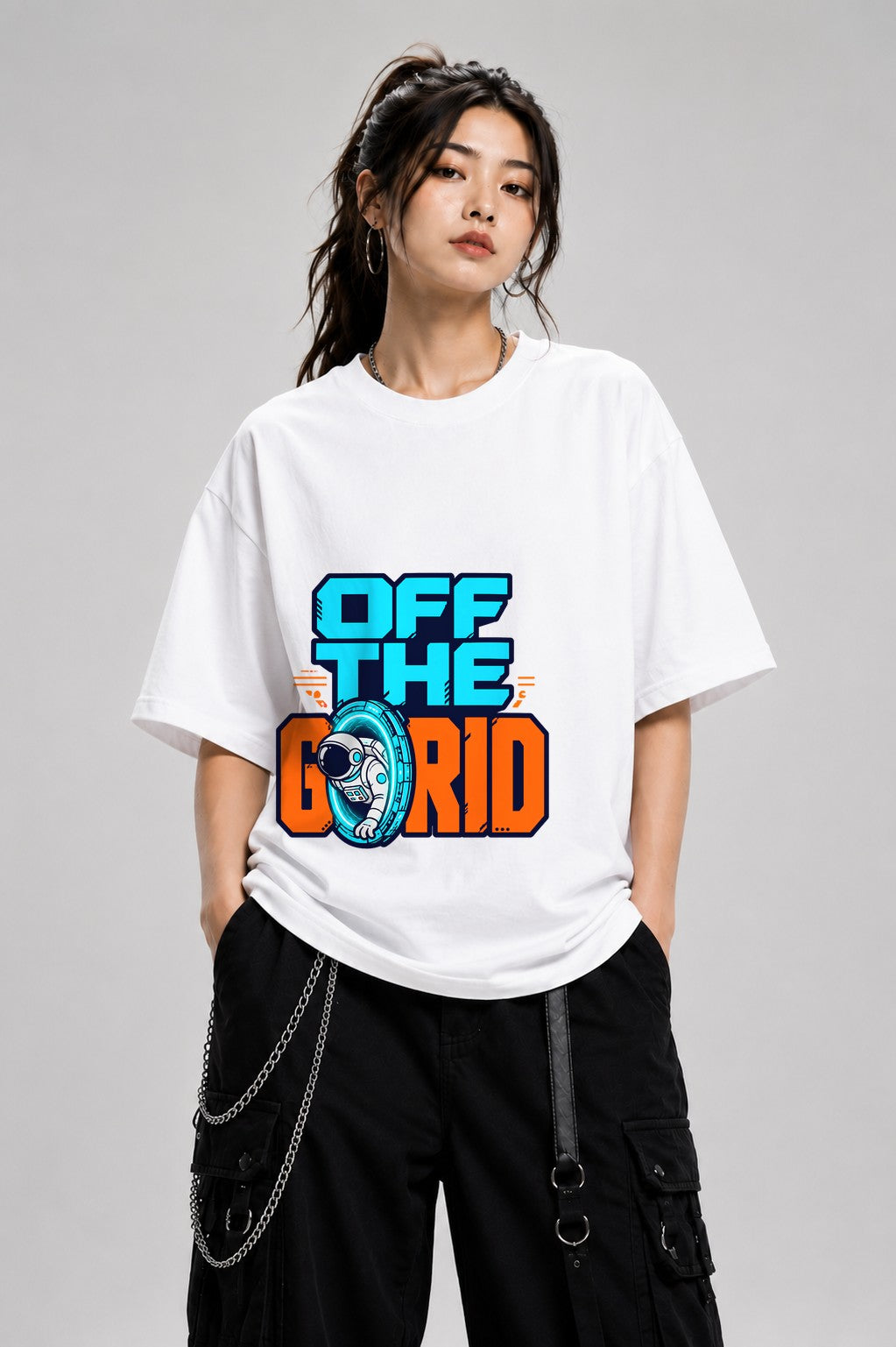 Off The Grid Astronaut Tee - Retro Space Gamer Graphic Shirt - White