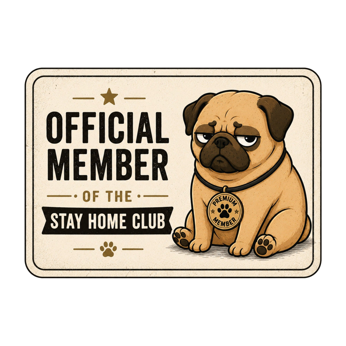 Official Member Stay Home Club Funny Lazy Pug Vintage Dog Badge