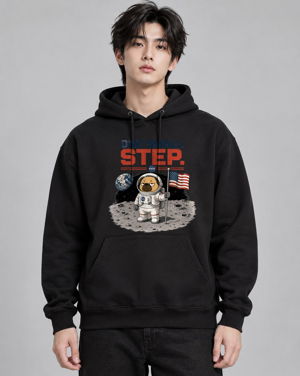 One Small Step Grumpy Pug Astronaut - Black