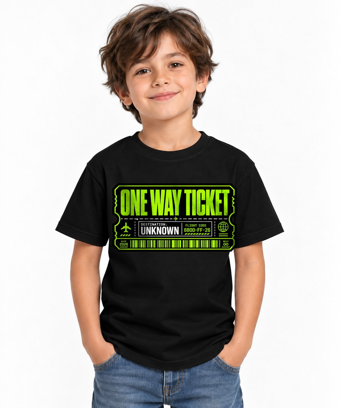 One Way Ticket Destination Unknown Futuristic Cyberpunk Boarding Pass Streetwear - Black