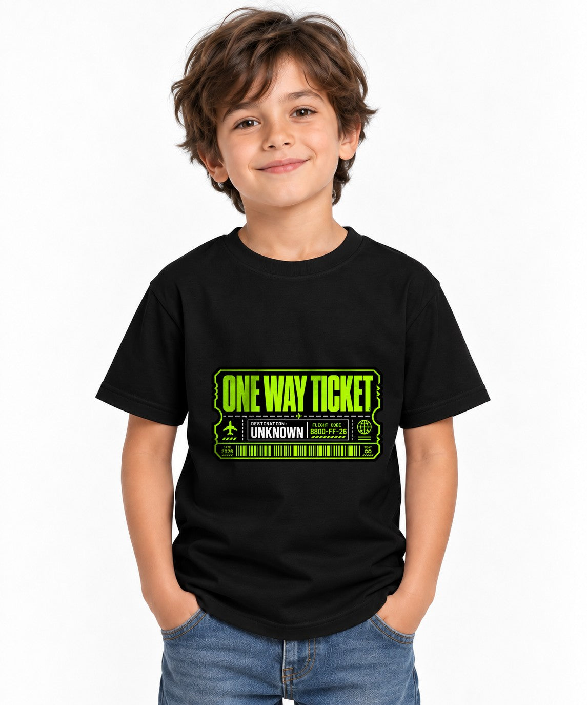 One Way Ticket Graphic Tee - Mystery Destination Airplane Design - Black