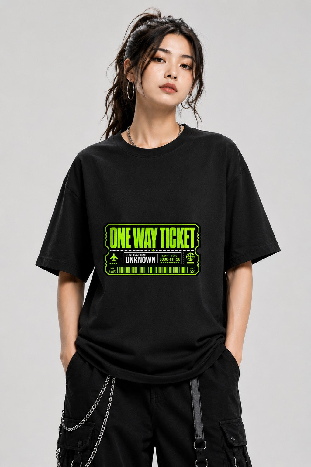 One Way Ticket Graphic Tee - Mystery Destination Airplane Design - Black