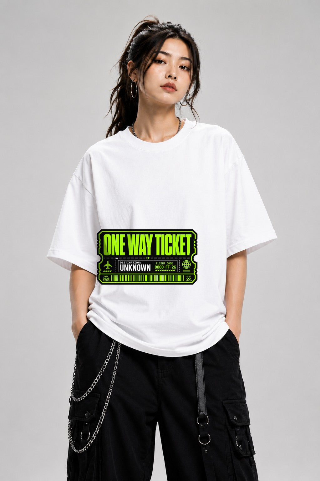 One Way Ticket Graphic Tee - Mystery Destination Airplane Design - White