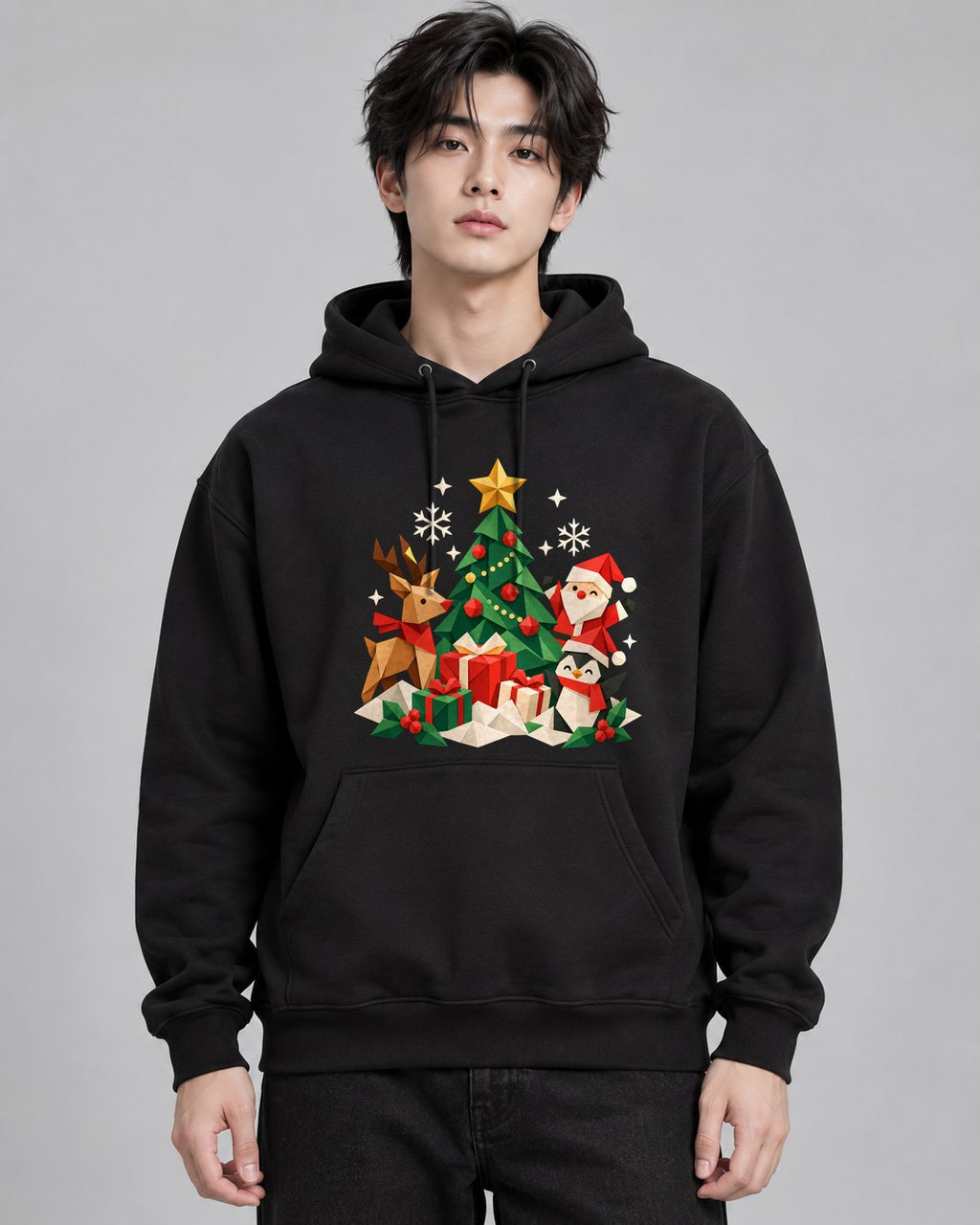 Origami Christmas Scene - Black