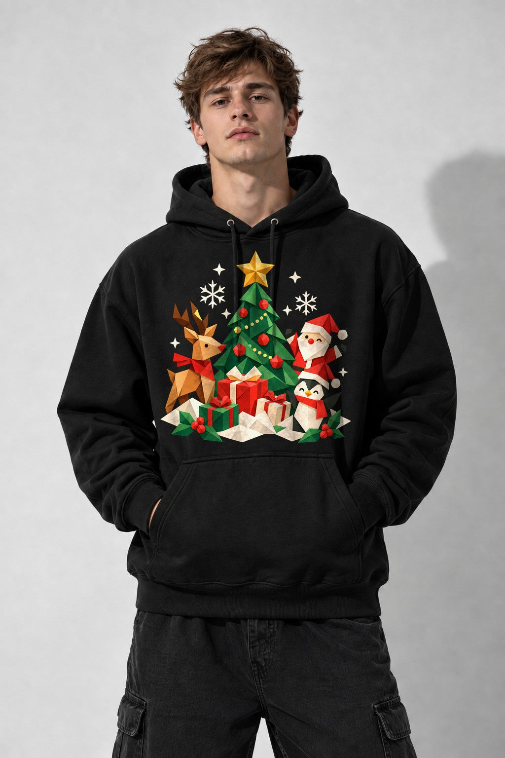 Origami Christmas Scene - Black