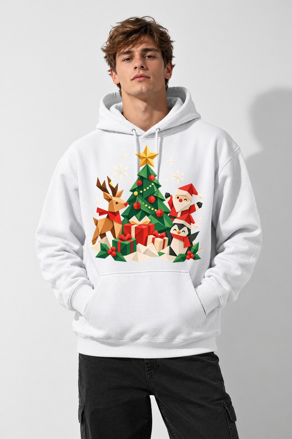 Origami Christmas Scene - White