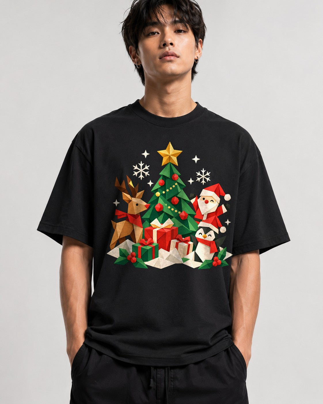 Origami Christmas Scene - Black