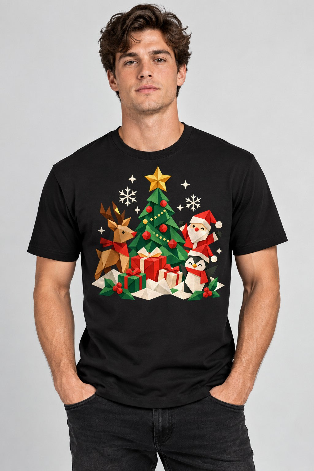 Origami Christmas Scene - Black