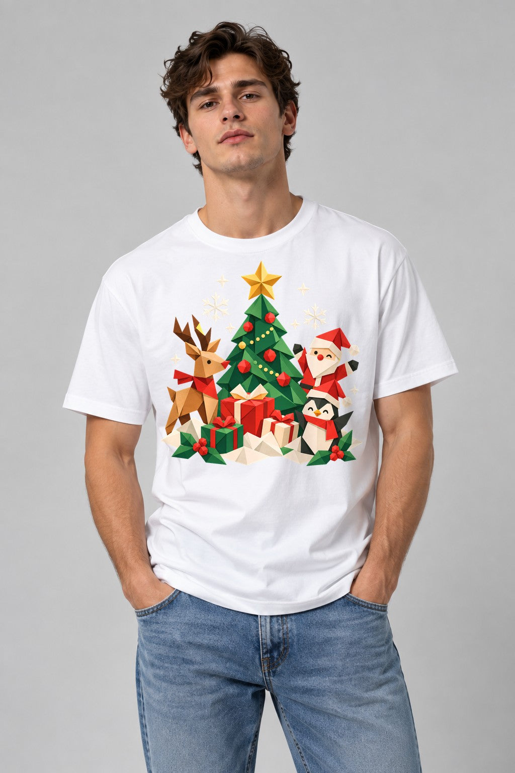 Origami Christmas Scene - White