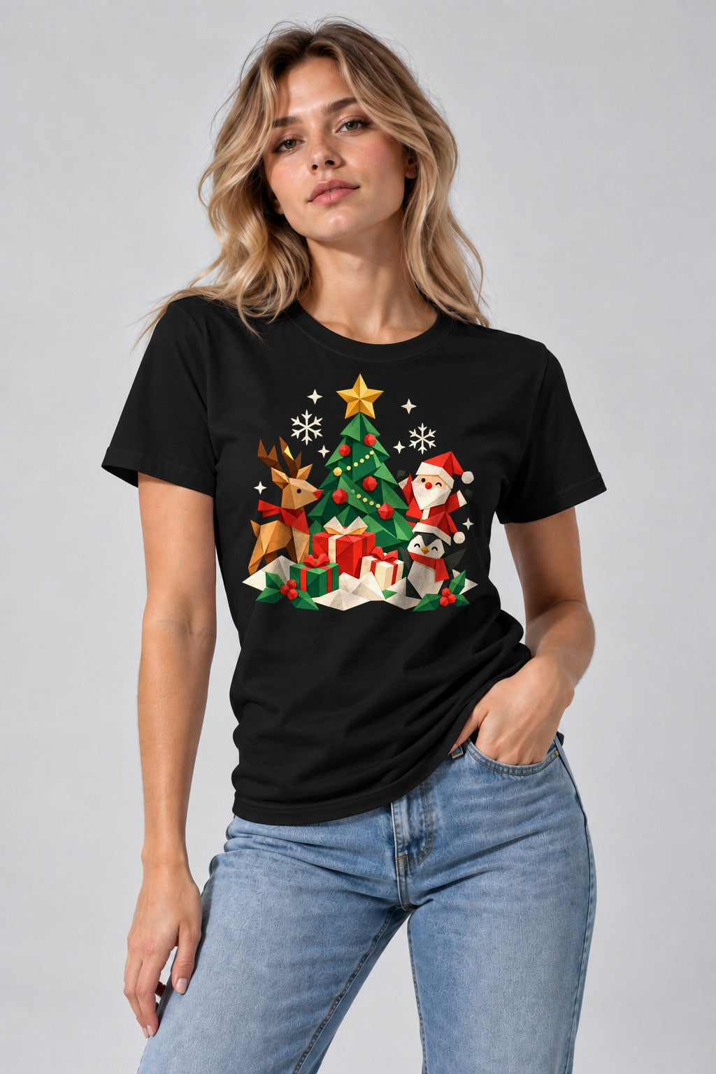 Origami Christmas Scene - Black