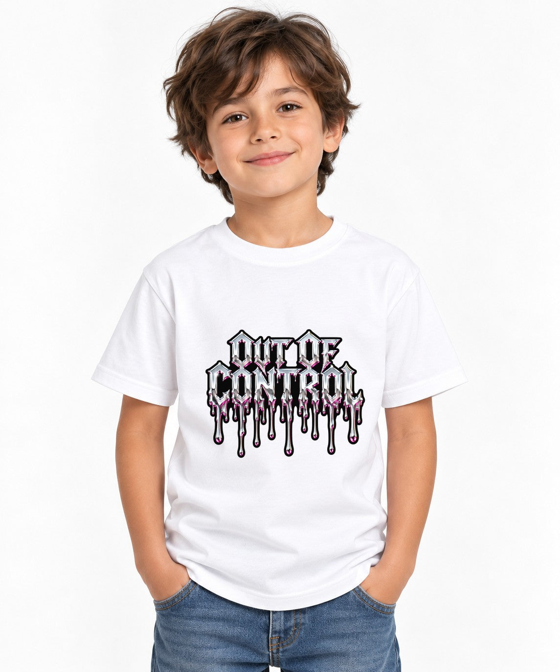 Out of Control Drip Gothic Horror Graphic Tee - White