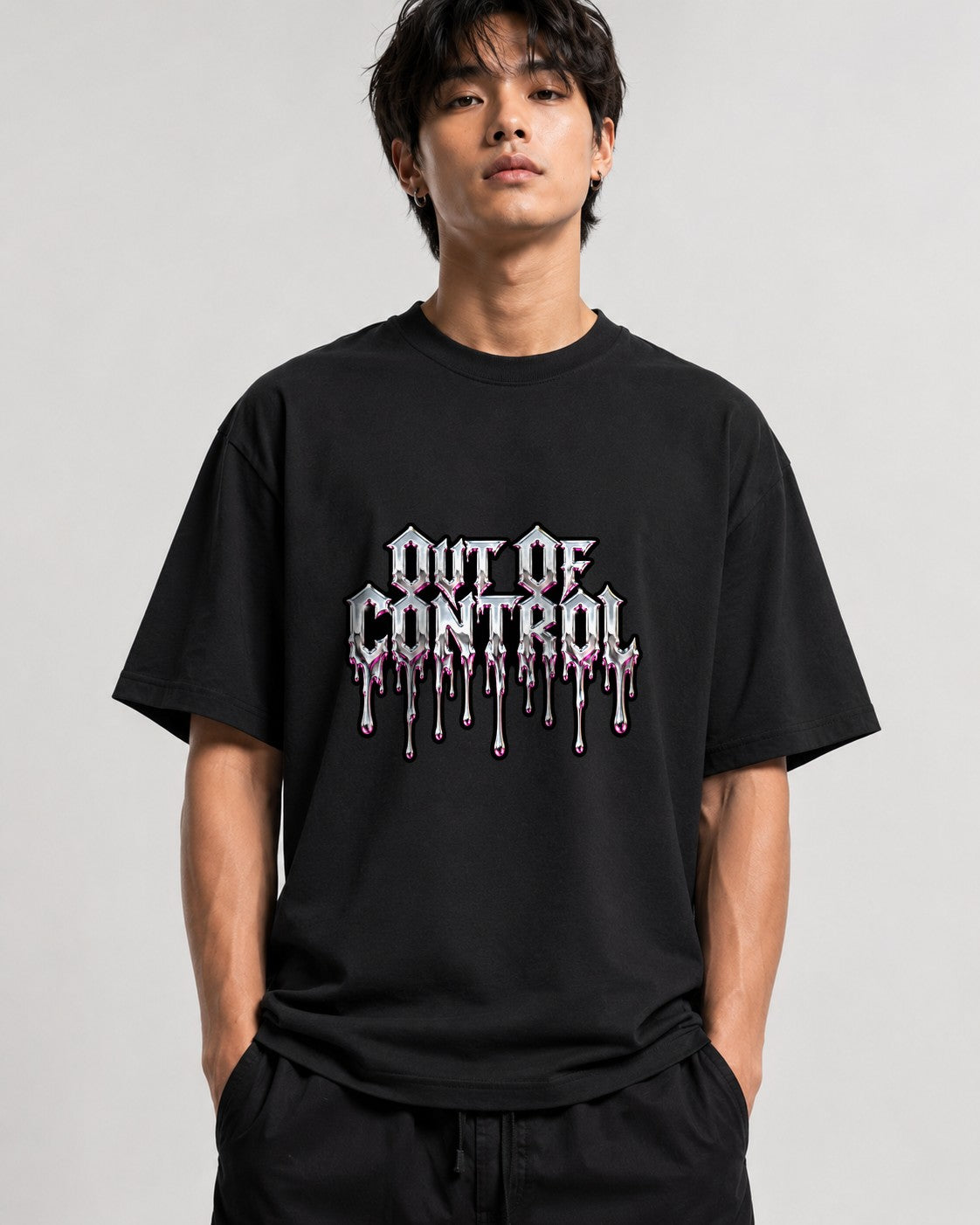 Out of Control Drip Gothic Horror Graphic Tee - Black