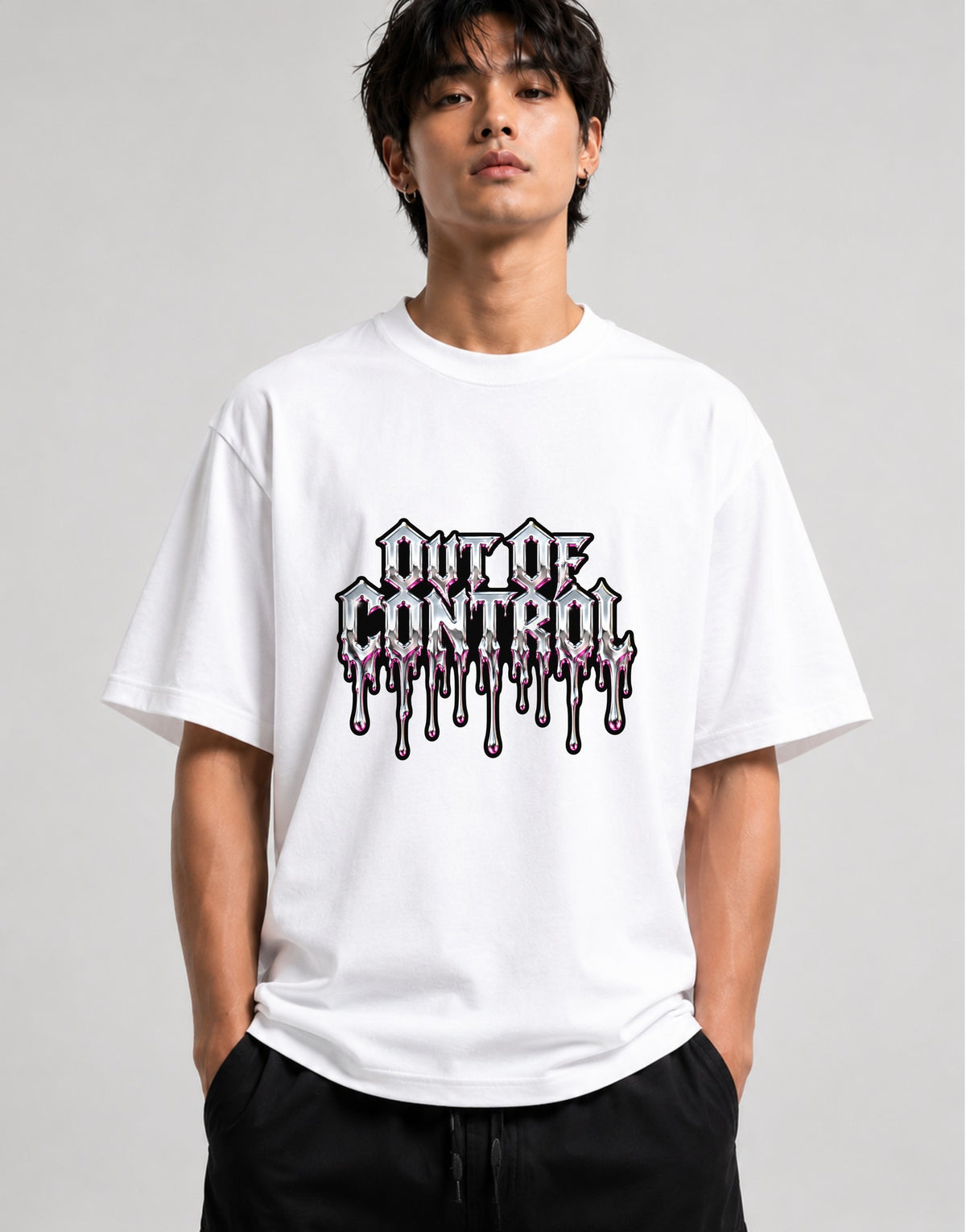 Out of Control Drip Gothic Horror Graphic Tee - White