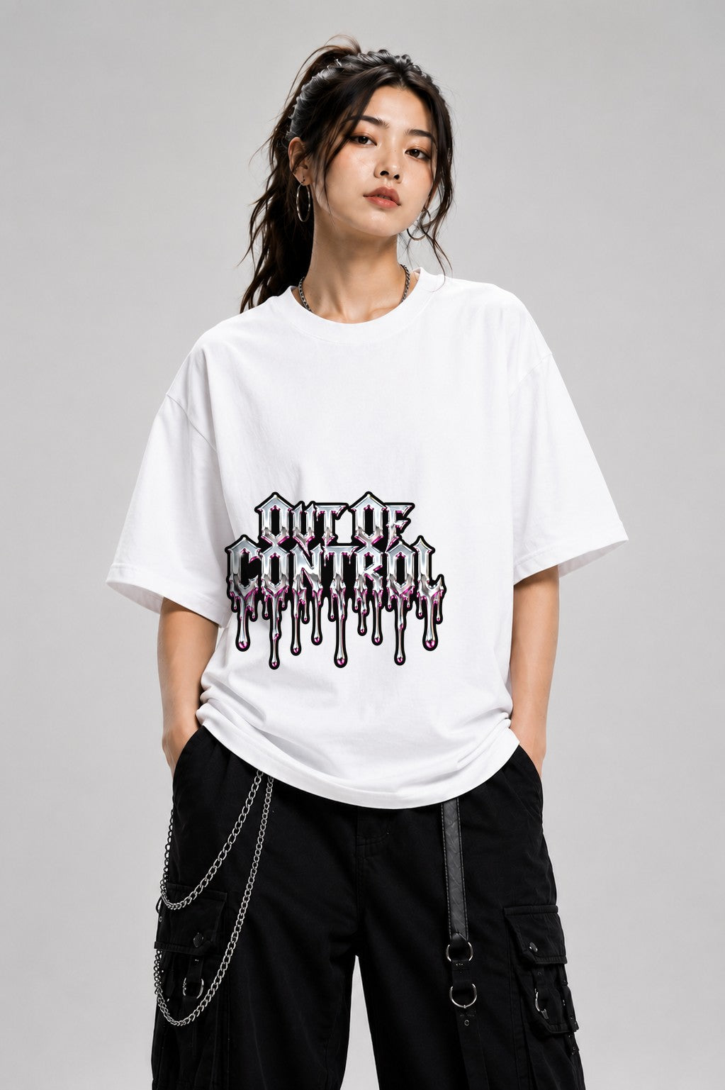 Out of Control Drip Gothic Horror Graphic Tee - White