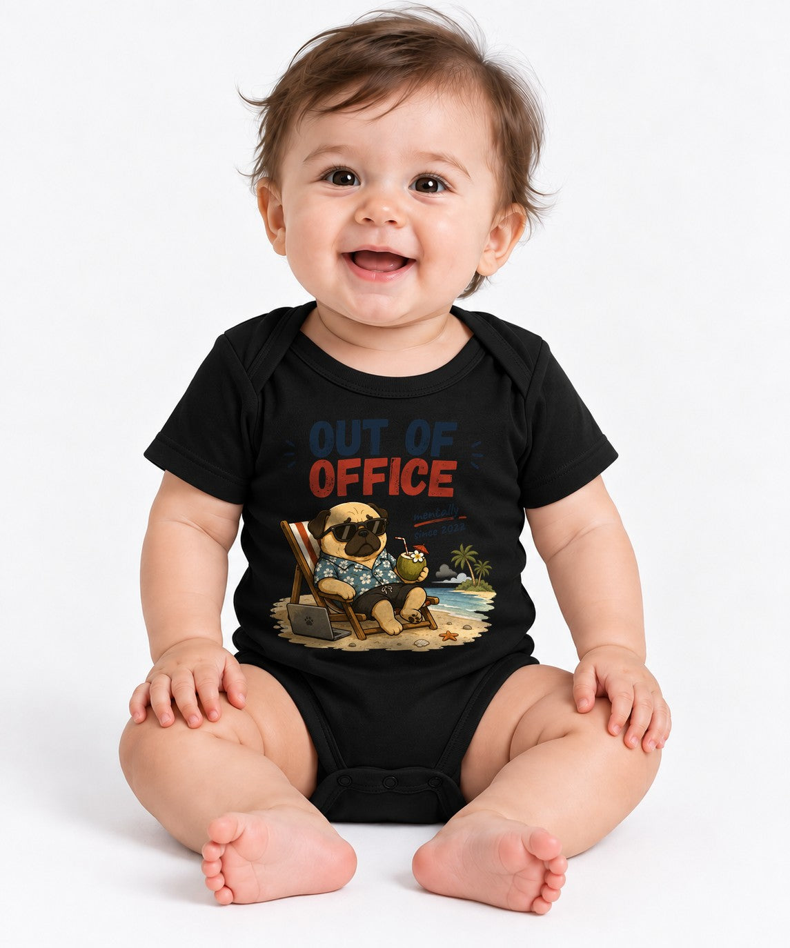 Out Of Office Mentally Since 2022 Funny Pug Vacation - Black
