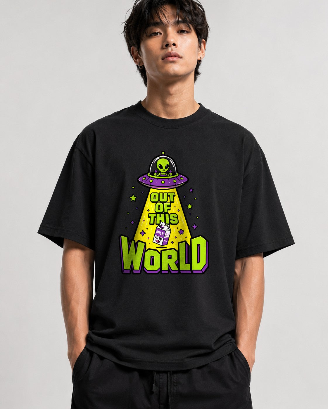 Out Of This World UFO Alien Abduction Shirt - Funny Space Design - Black