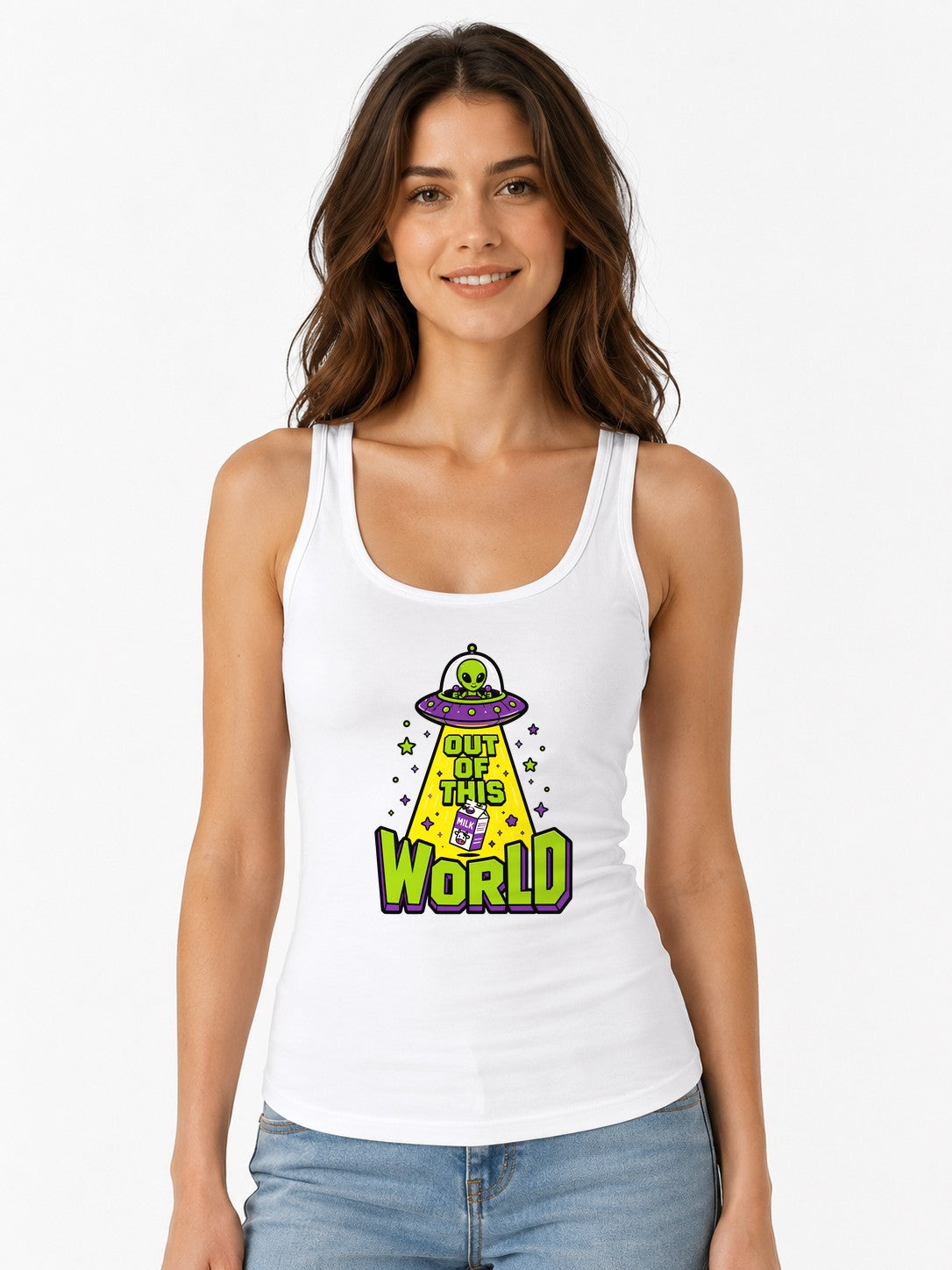 Out Of This World UFO Alien Abduction Shirt - Funny Space Design - White