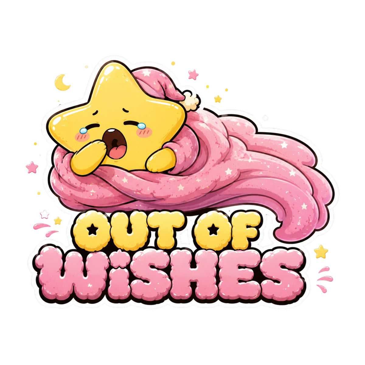 Out Of Wishes - Cute Yawning Shooting Star Tired Graphic T-Shirt