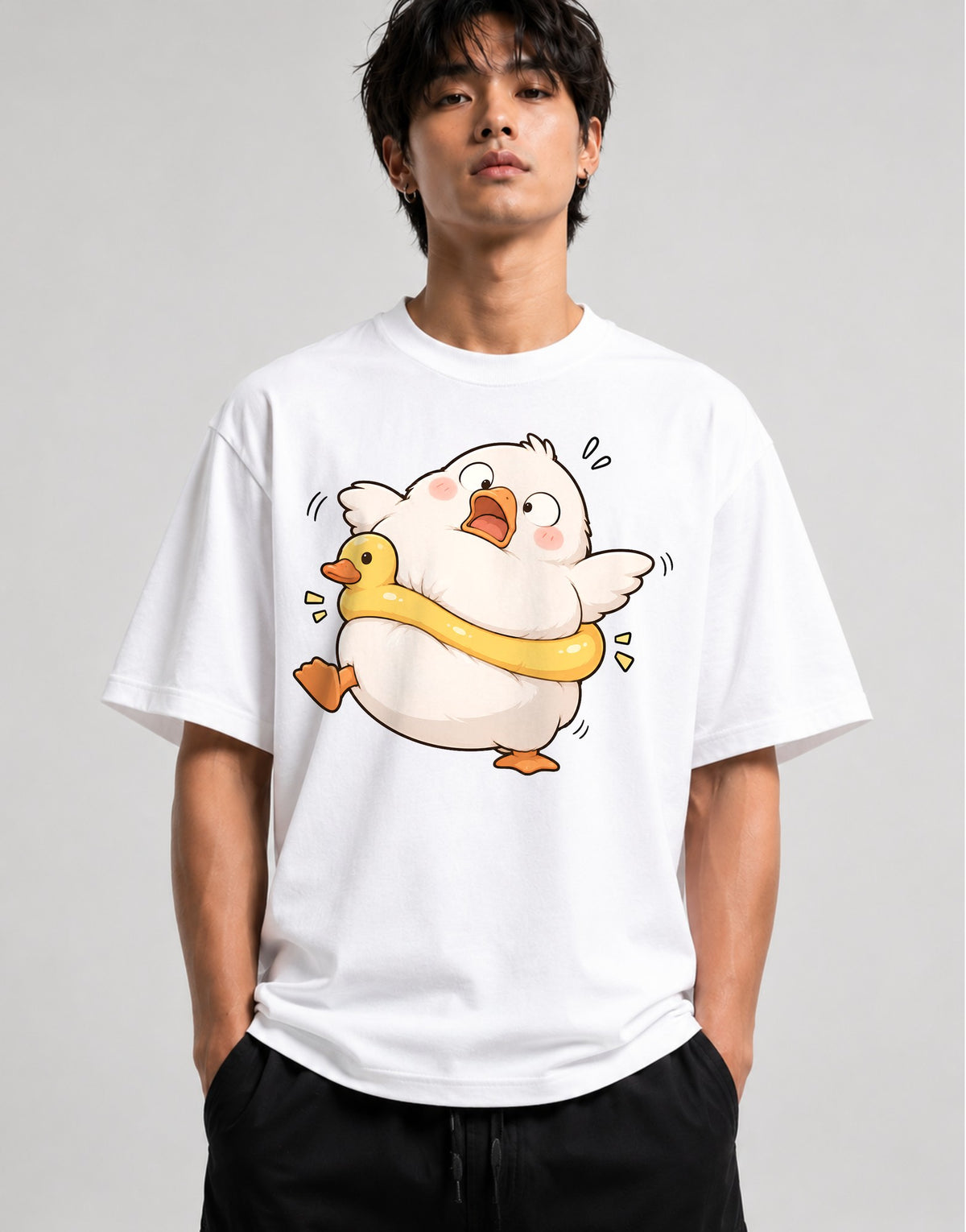 Panicked Duck Hug - White