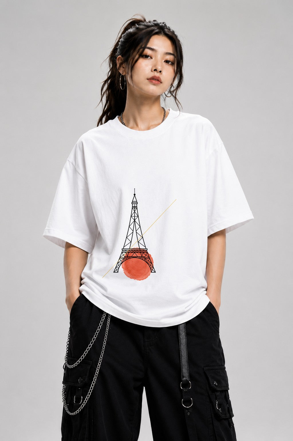 Paris Tower Sunset - White