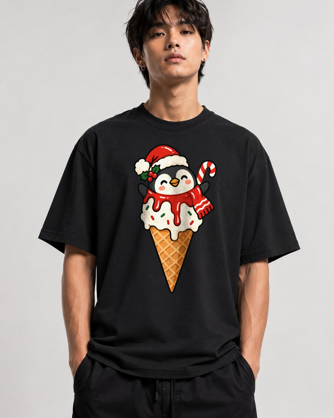 Penguin Ice Cream Cone - Black