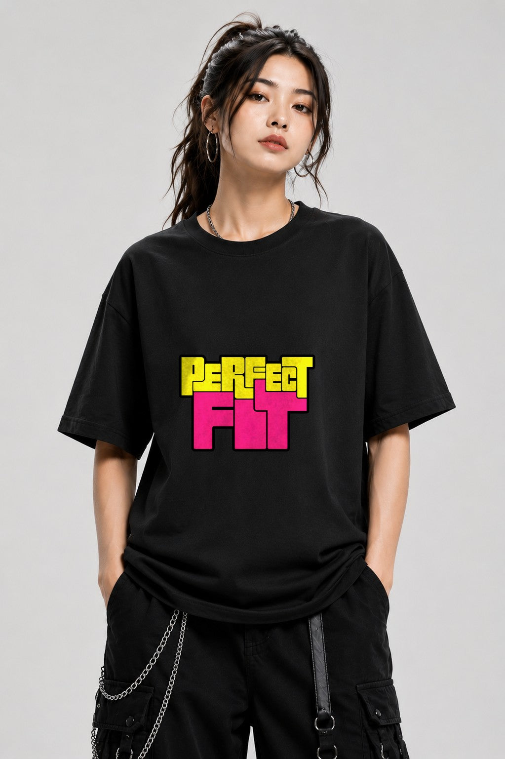 Perfect Fit Bold Retro Typography Graphic Tee - Black