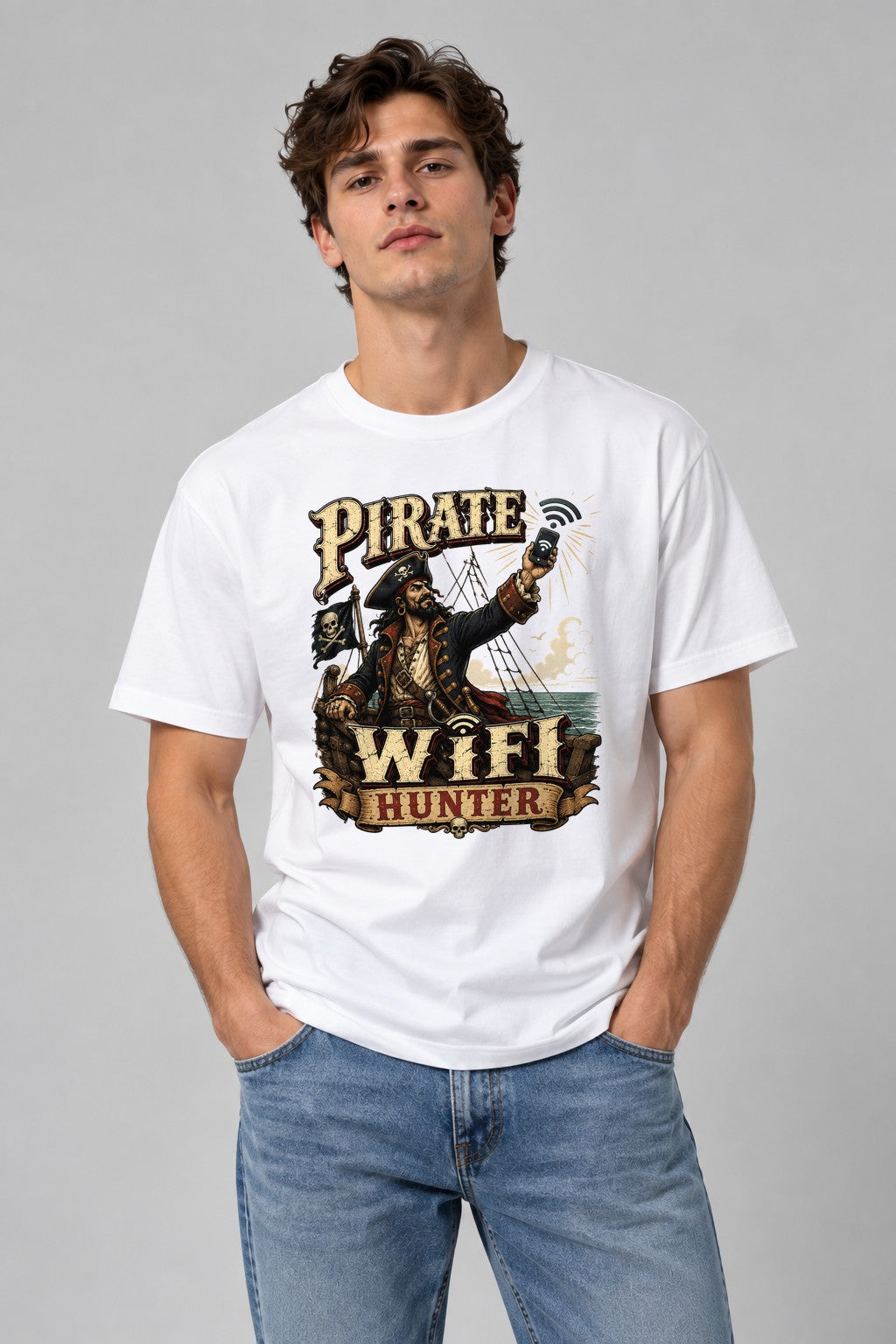 Pirate WiFi Hunter Searching for Signal - White