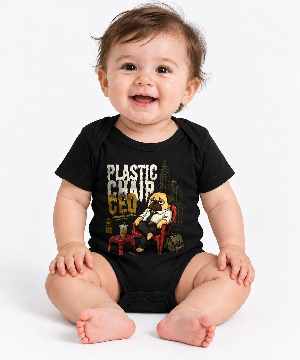 Plastic Chair CEO Lazy Pug Funny Office Burnout Streetwear - Black