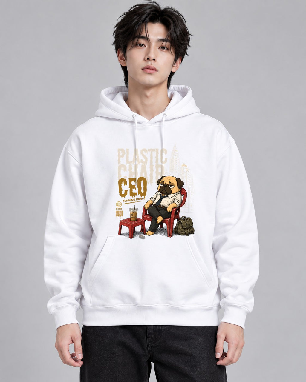 Plastic Chair CEO Lazy Pug Funny Off - White