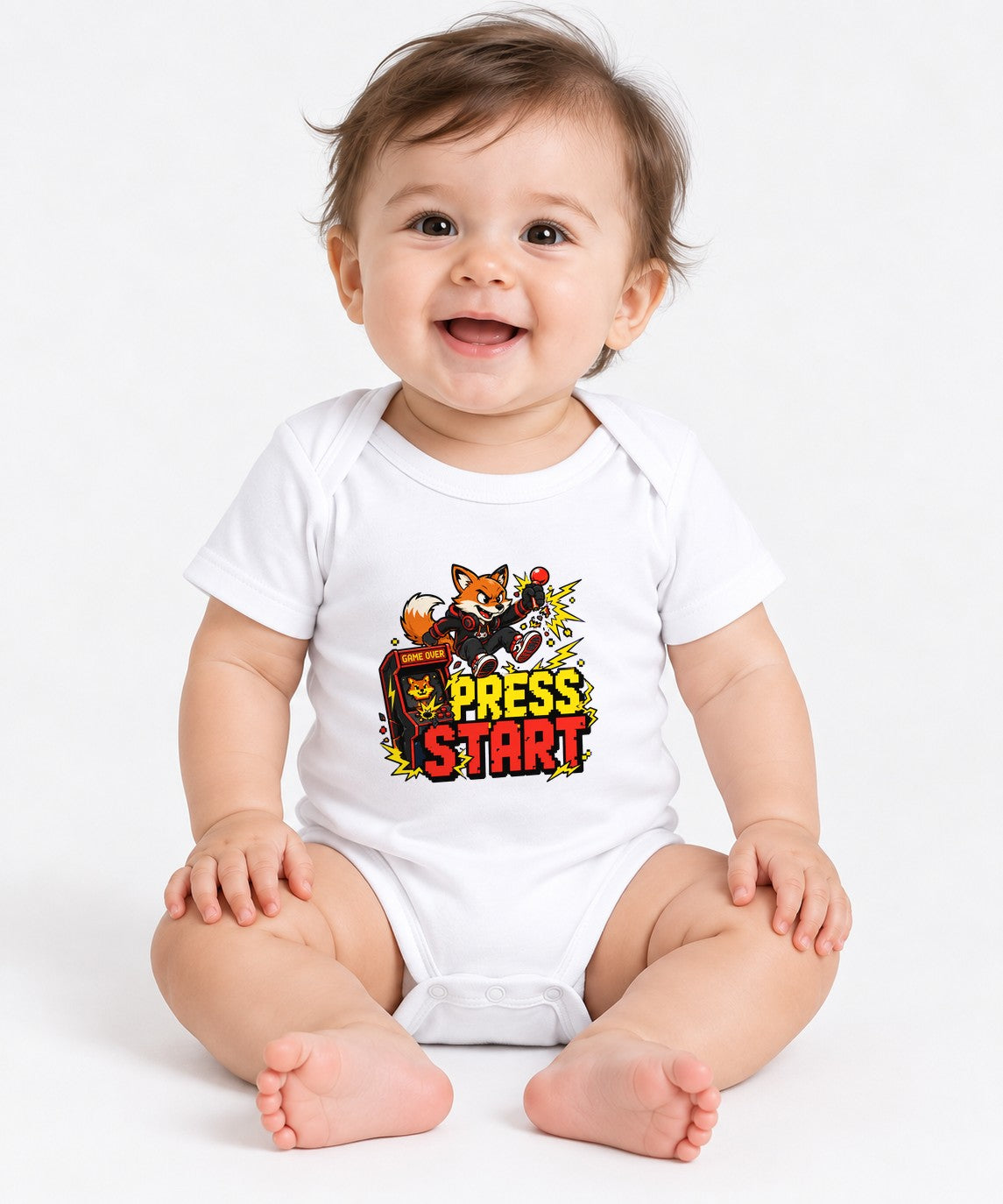Press Start Fox Gamer Tee - Retro Arcade Gaming Shirt - White