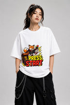 Press Start Fox Gamer Tee - Retro Arcade Gaming Shirt - White