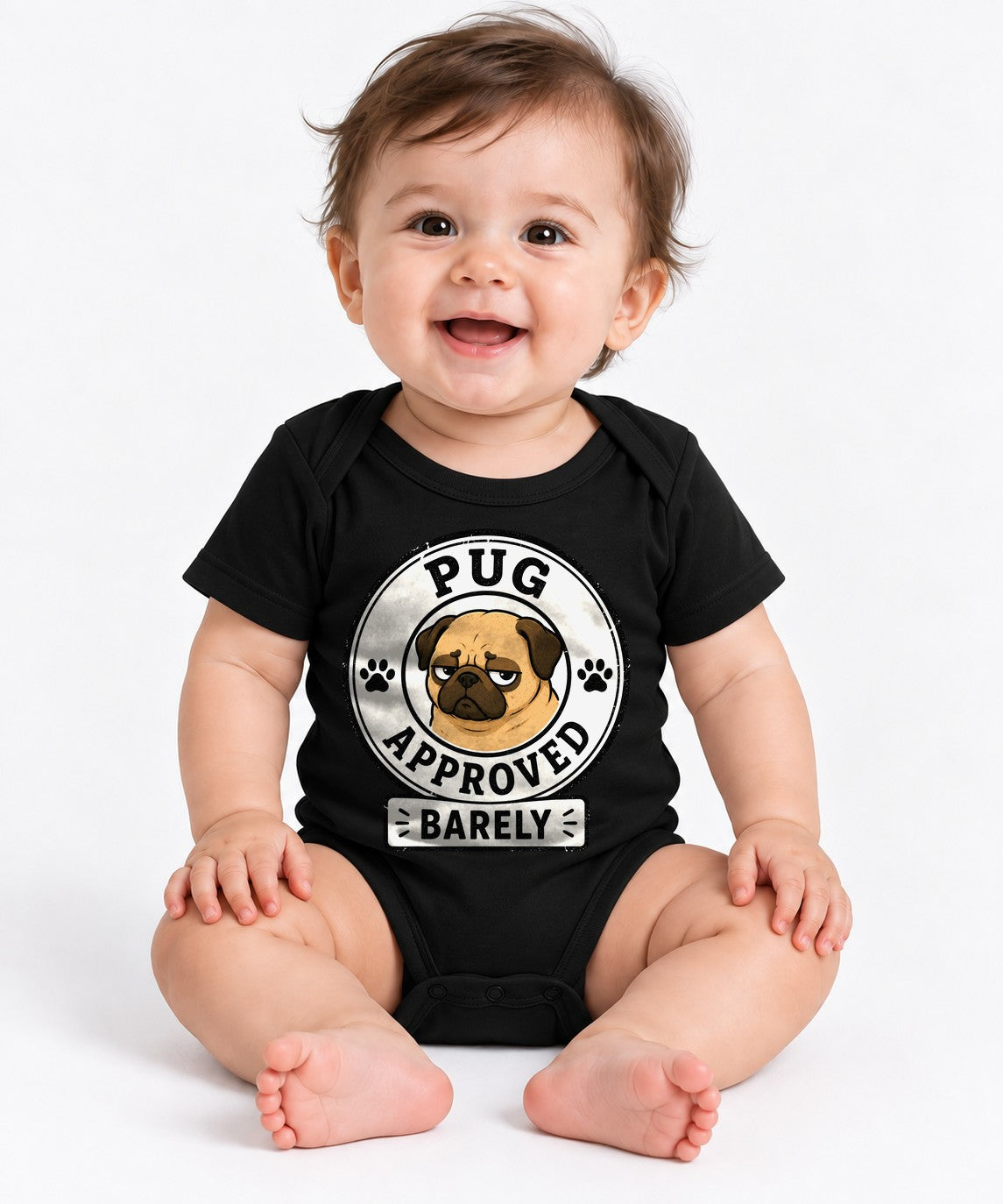 Pug Approved Barely Funny Judgmental Dog Vintage Badge Sarcastic Mood - Black