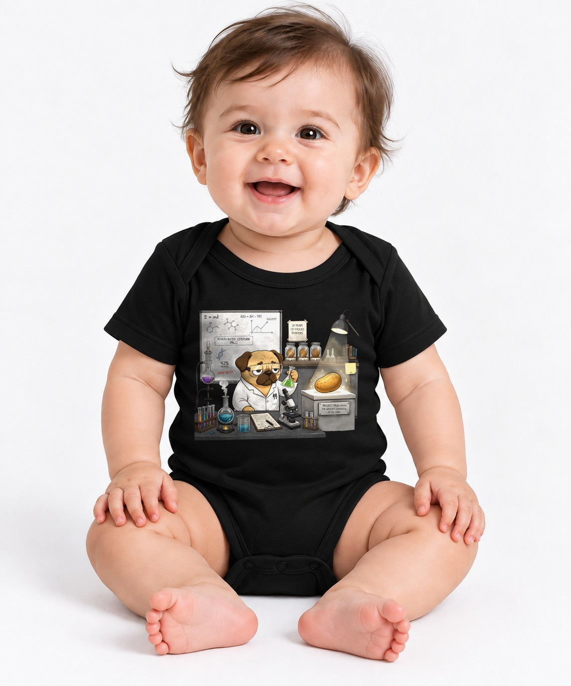 Pug Scientist Project Spud Potato Science Laboratory Humor - Black