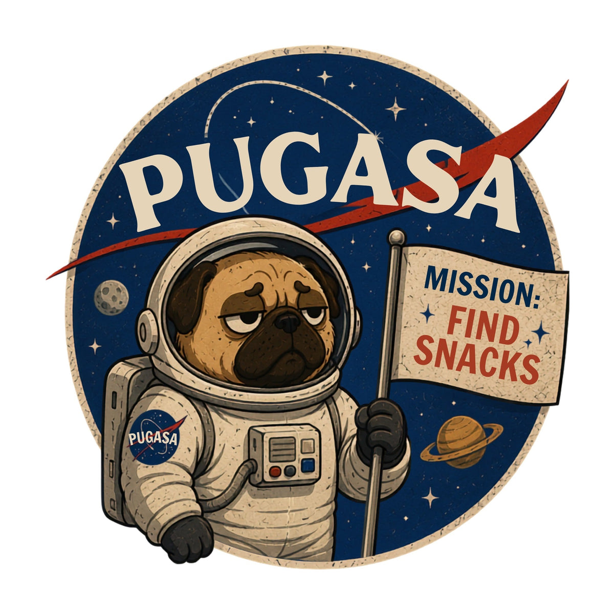 Pugasa Mission Find Snacks Funny Astronaut Pug Dog Space Humor